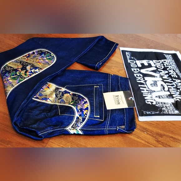 Evisu Crane Embrodiery Brocade Daicock Multicolor Denim Jeans NWT w Evisu Bag - Picture 10 of 11